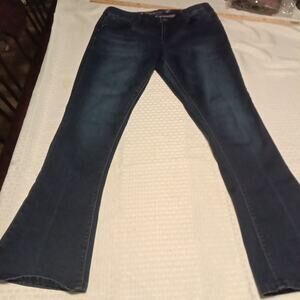 Seven7 Women's Blue Jeans Rocker Slim Size 14 Dark Wash Low Rise Boot Cut